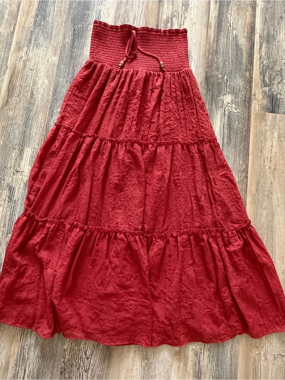Red Tiered Maxi Skirt with Smocked Waist
